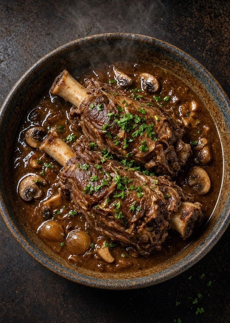 Dutch Oven Lamb (or Beef) Shanks with Cream of Mushroom & French Onion
