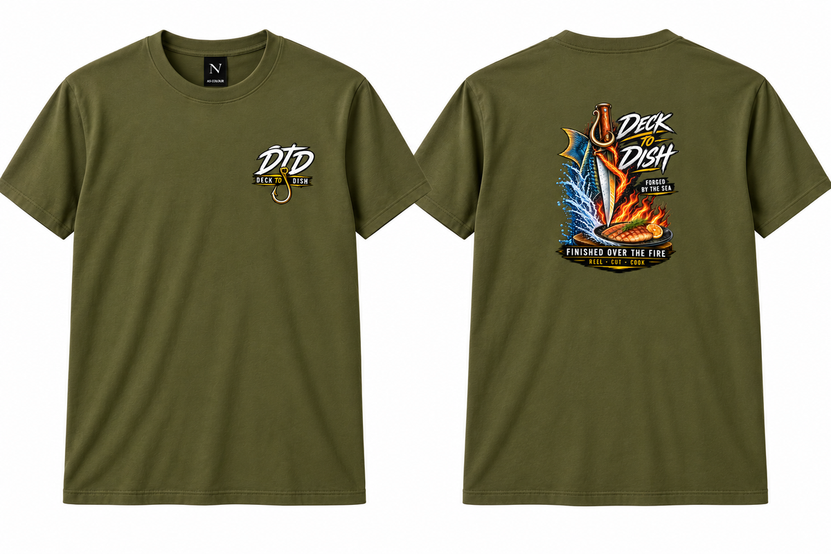 Deck to Dish T-Shirt - Finished over the Fire - Army Green